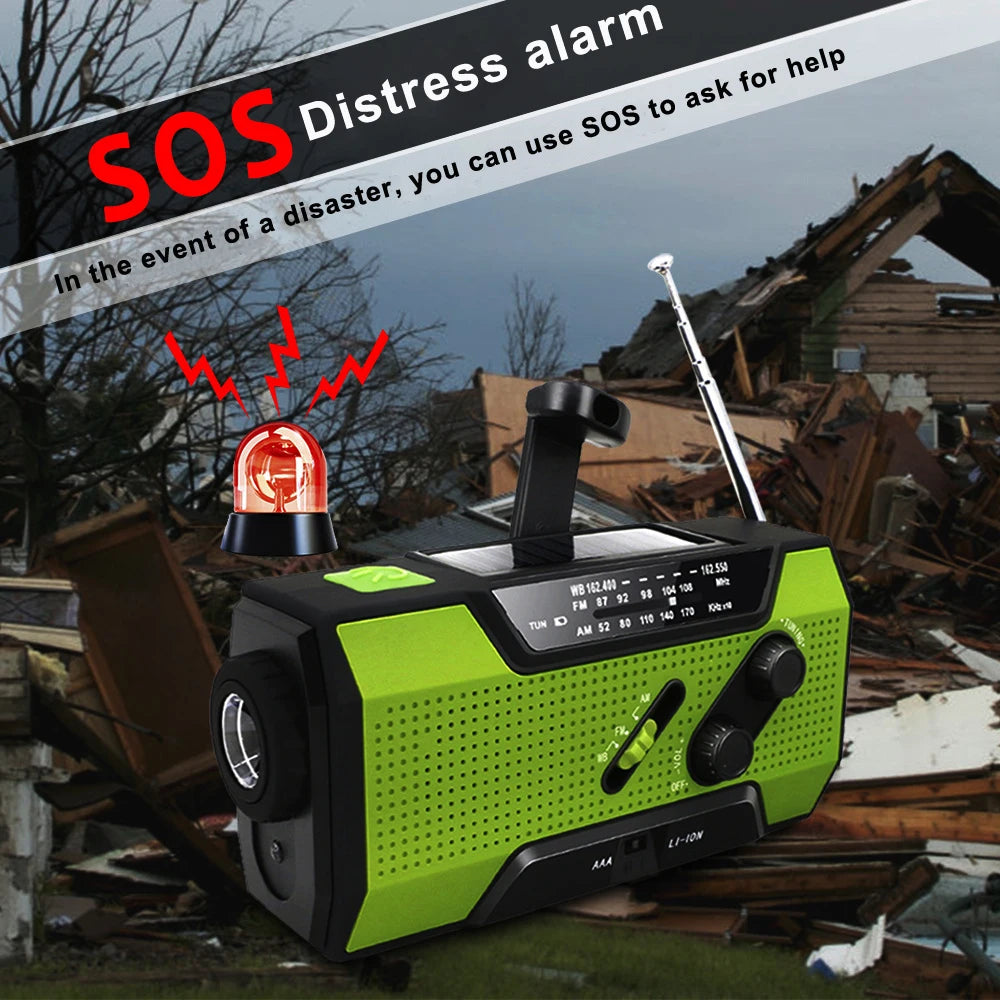 Emergency Radio AM FM with 2000Mah Battery Operated Radio Portable Power Bank Usb/Solar/Hand Crank Charging, SOS