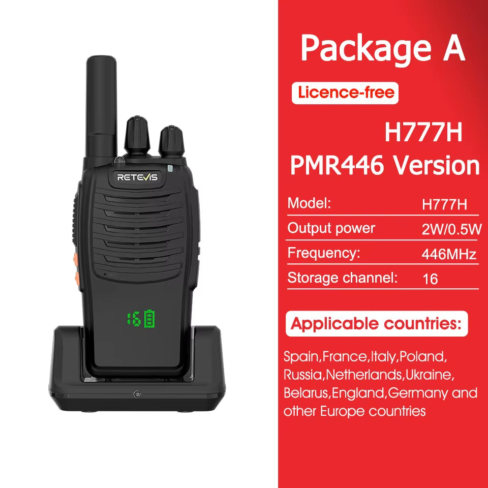 H777H Portable Two-Way Radio Hidden Display Walkie-Talkie PMR/FRS Communication for Camping 1/2 PCS Set