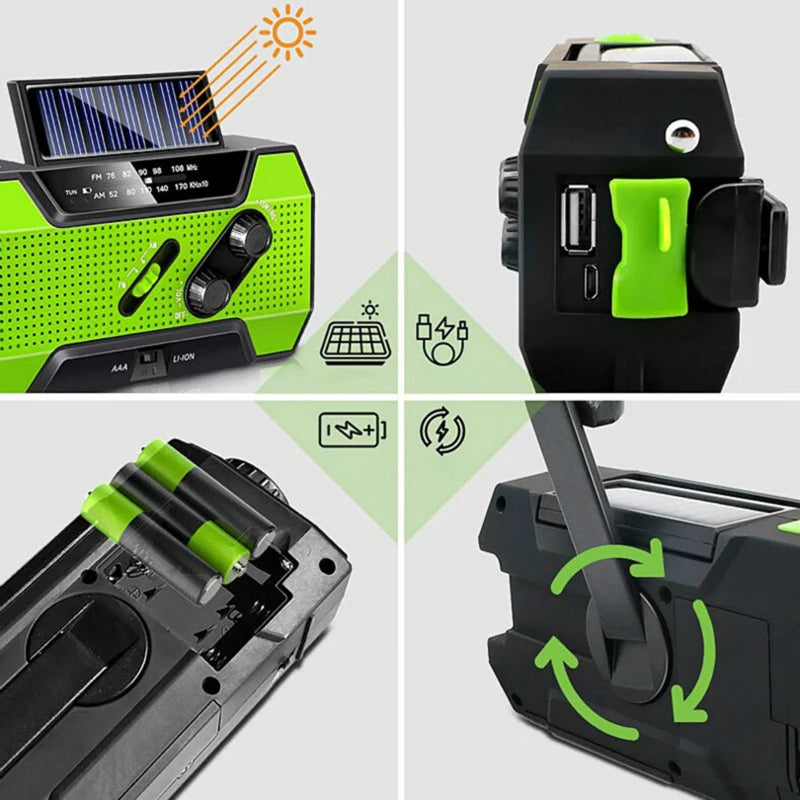 Emergency Radio AM FM with 2000Mah Battery Operated Radio Portable Power Bank Usb/Solar/Hand Crank Charging, SOS
