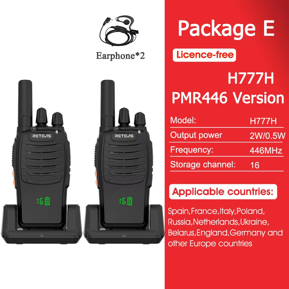 H777H Portable Two-Way Radio Hidden Display Walkie-Talkie PMR/FRS Communication for Camping 1/2 PCS Set