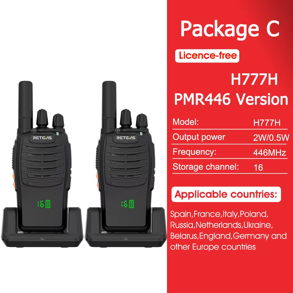H777H Portable Two-Way Radio Hidden Display Walkie-Talkie PMR/FRS Communication for Camping 1/2 PCS Set