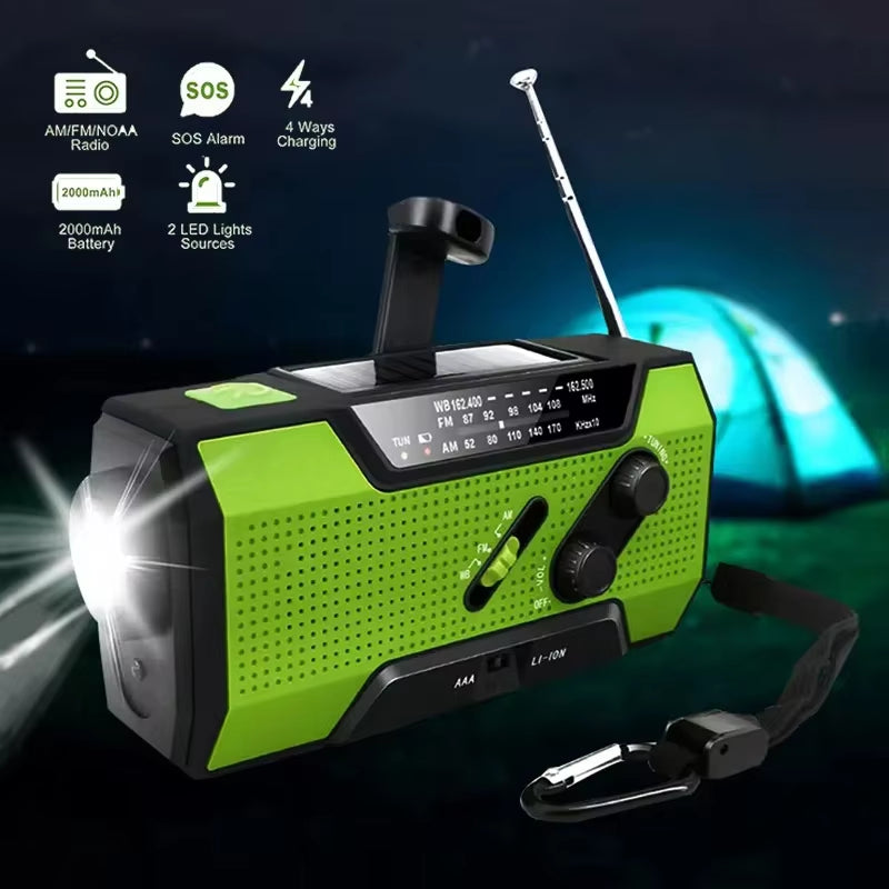 Emergency Radio AM FM with 2000Mah Battery Operated Radio Portable Power Bank Usb/Solar/Hand Crank Charging, SOS