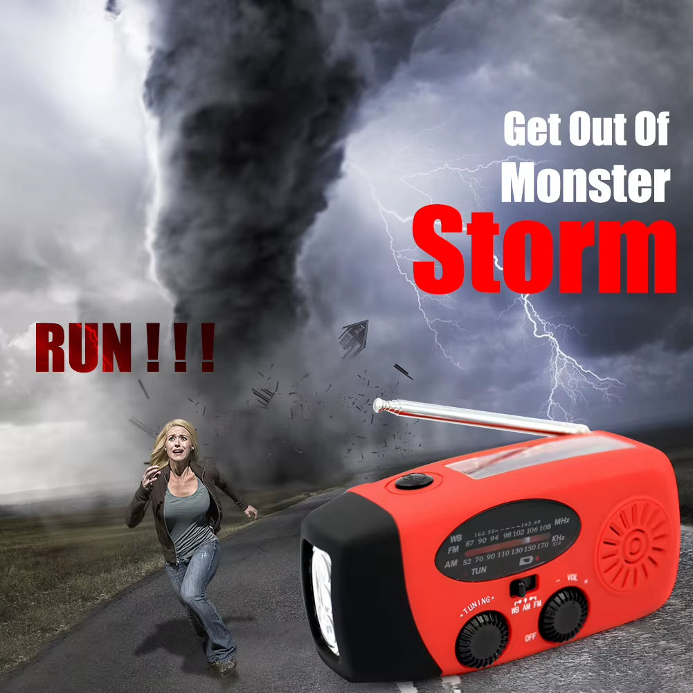 2000Mah Portable Radio Hand Crank Solar USB Charging Hand Radio Solar Crank AM/FM/NOAA Weather Radio Emergency Flashlight