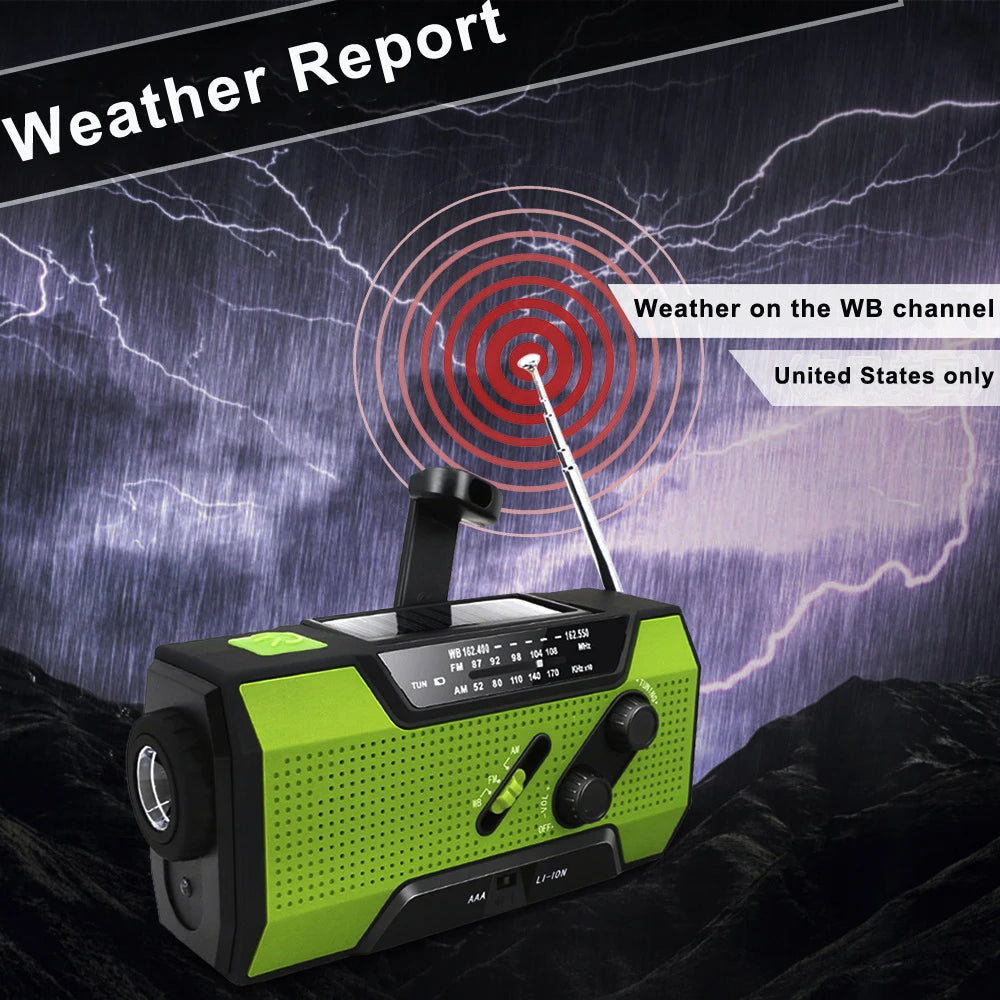 Emergency Radio AM FM with 2000Mah Battery Operated Radio Portable Power Bank Usb/Solar/Hand Crank Charging, SOS