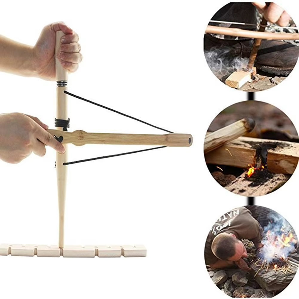 Bow Drill Fire Starter Kit Outdoor Survival Practice Tool Camping Lighter Fire Starter for Survival Training Teaching